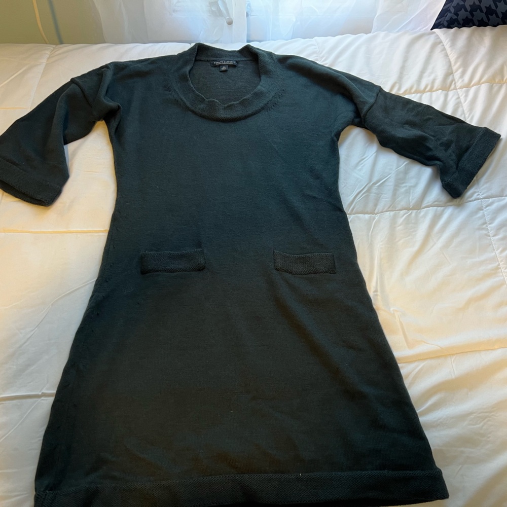 Banana Republic Dark Green 3/4 sleeve Italian Merino Wool Sweater Dress